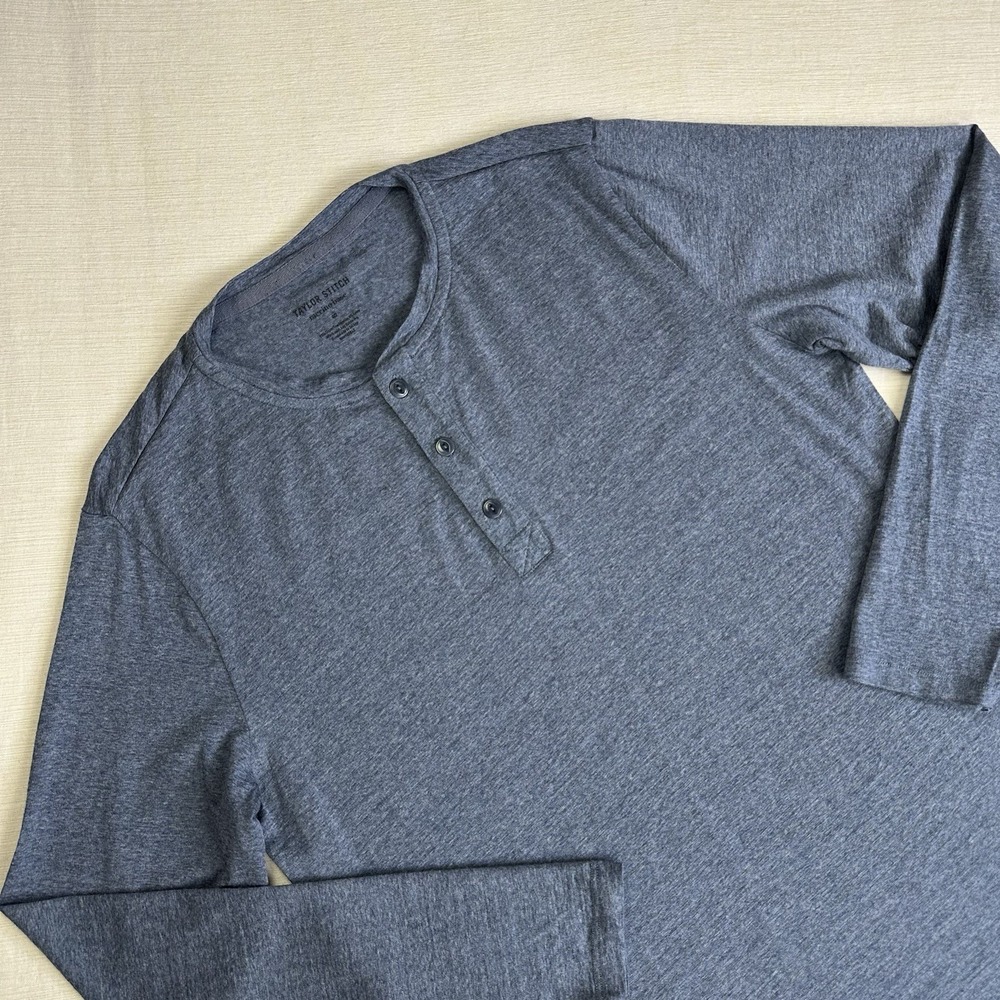 Taylor Stitch Merino Base Henley Men 40 Med Blue Heather Long Sleeve Wool Shirt - Picture 2 of 9